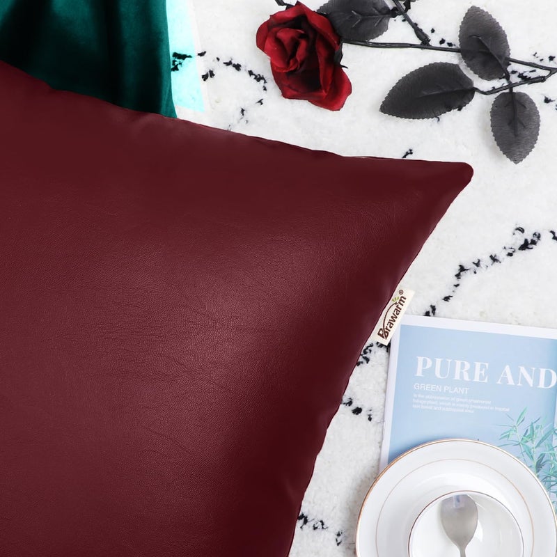 BRAWARM Faux Leather Throw Pillow Covers 20 X 20 Inches - Burgundy Leather Pilow Covers Pack of 2, Solid Dyed Leather Pillowcases for Couch Bed Sofa Garden Home Decorative - Image 5
